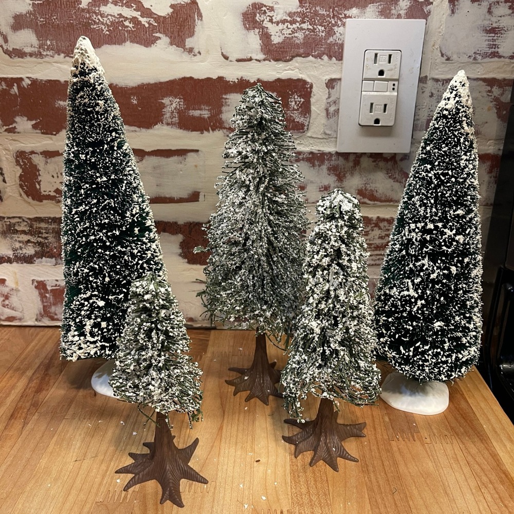 Department 56 Frosted Sisal Christmas Village Trees Set of 5 Snow Flocked Forest